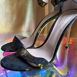 Gianvito Rossi Black and Gold Floral Heels
